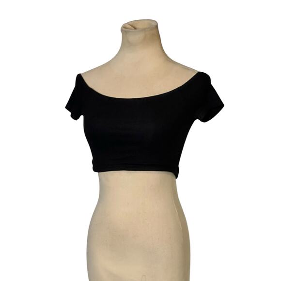 Blue Life black off shoulder short sleeves crop top size XS - Picture 10 of 10